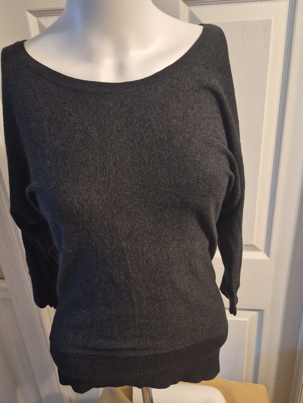 LOFT Dark Charcoal Scoop Neck Sweater 3/4 Sleeve